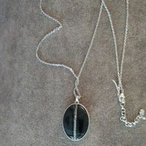Lucky Brand Silver Necklace with Black / Cream Reversible Pendant